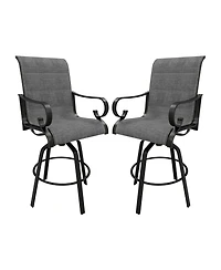 2-Piece Aluminium Frame Outdoor Swivel Chairs Bar Stool with Cushion Teslin Patio Dining Chair Rotatable Chairs