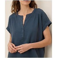 Pact Women's Cotton Coastal Double Gauze Short Sleeve Popover