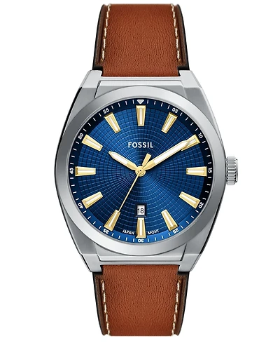 Fossil Men's Everett Three-Hand Date Brown Leather Watch, 42mm