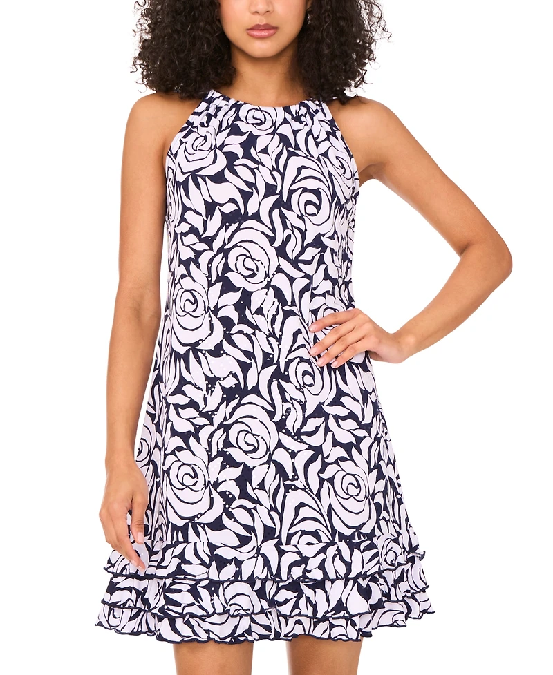 Msk Women's Embellished Printed Sleeveless A-Line Dress