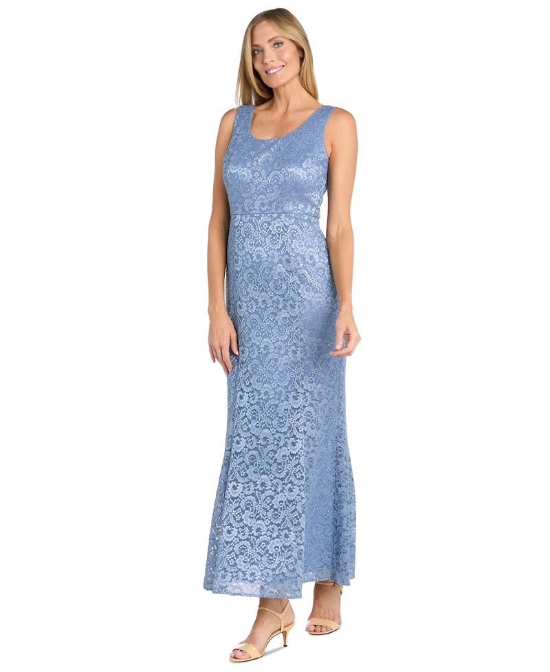 R & M Richards Petite 2-Pc. Metallic-Lace Gown Jacket Set