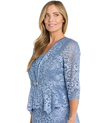 R & M Richards Petite 2-Pc. Metallic-Lace Gown Jacket Set