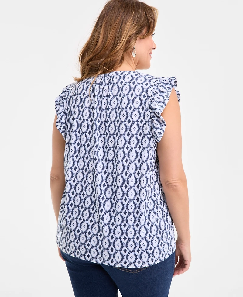 Style & Co Plus Size Printed Ruffle Pintuck Top, Exclusively at Macy's