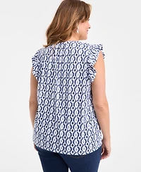 Style & Co Plus Size Printed Ruffle Pintuck Top, Exclusively at Macy's