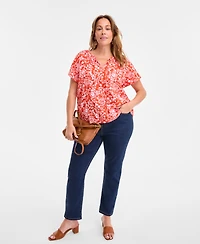 Style & Co Plus Printed Flutter-Sleeve Top, Exclusively at Macy's