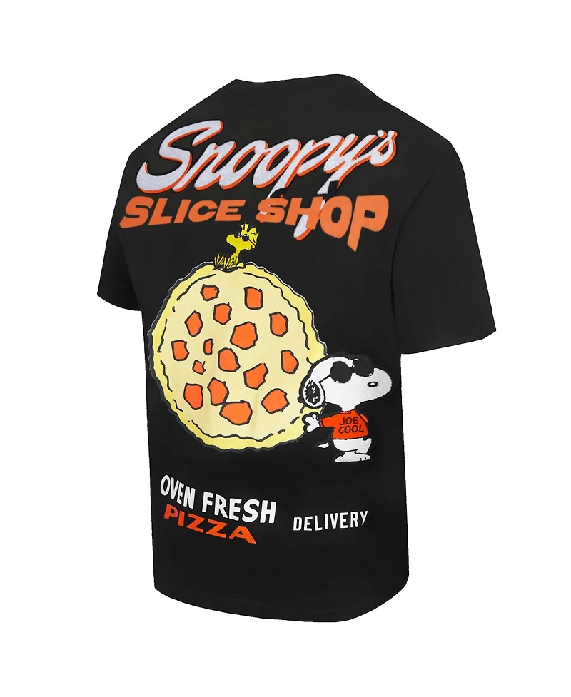 Freeze Max Men's Black Peanuts Snoopy's Slice Shop T-Shirt