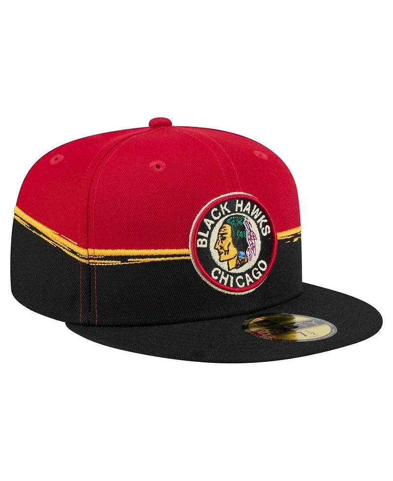 New Era Men's Black/Red Chicago Blackhawks Vintage Color Dip 59FIFTY Fitted Hat