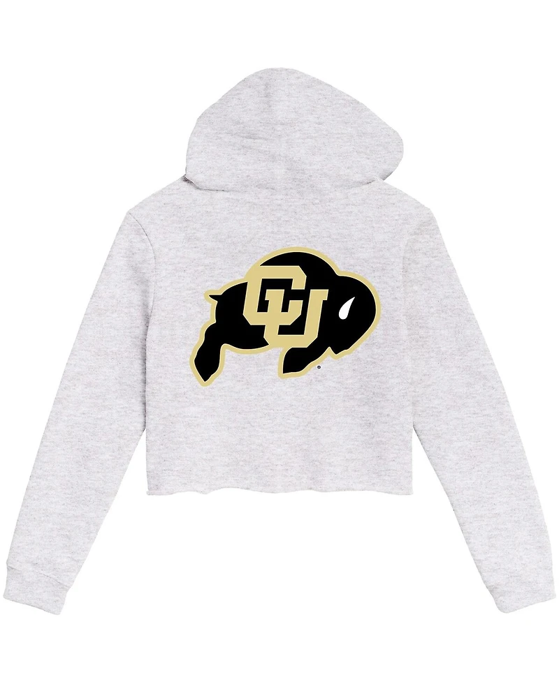 League Collegiate Wear Women's Ash Colorado Buffaloes 2-Hit 1636 Cropped Pullover Hoodie