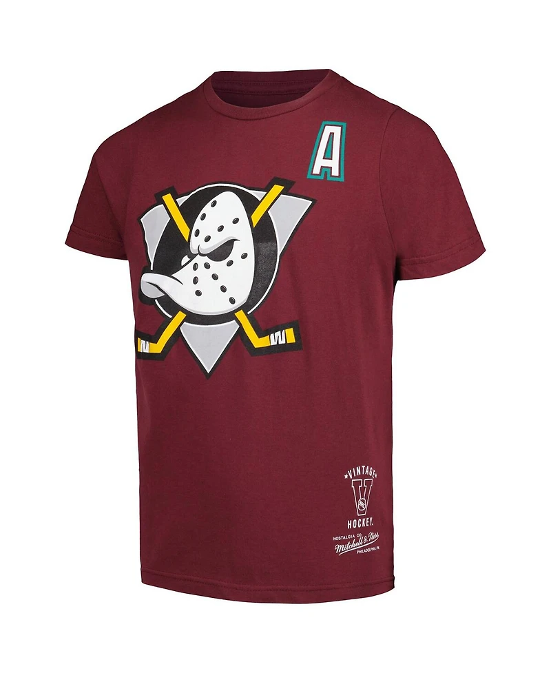 Mitchell & Ness Big Boys and Girls Teemu Selanne Garnet Anaheim Ducks Name Number T-Shirt