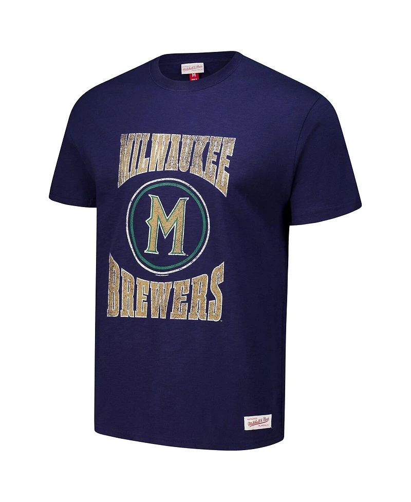 Mitchell & Ness Men's Navy Milwaukee Brewers Arched Logo Slub T-Shirt