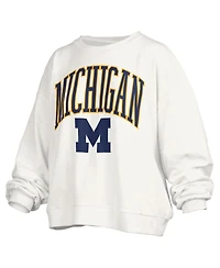 Pressbox Women's White Michigan Wolverines Janise Arch Over Logo Waist Length Oversized Pullover Sweatshirt