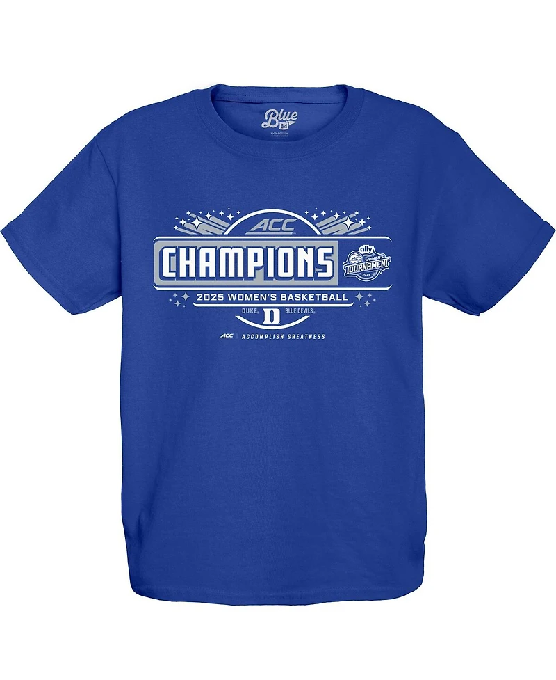 Blue 84 Big Boys and Girls Royal Duke Devils 2025 Acc Women's Basketball Conference Tournament Champions Locker Room T-Shirt