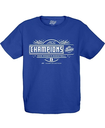 Blue 84 Big Boys and Girls Royal Duke Devils 2025 Acc Women's Basketball Conference Tournament Champions Locker Room T-Shirt