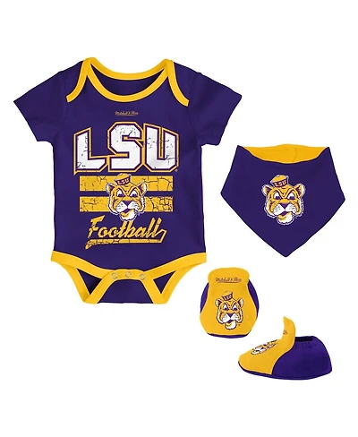 Mitchell & Ness Baby Boys and Girls Purple Lsu Tigers Bodysuit, Bib Bootie, Set of 3