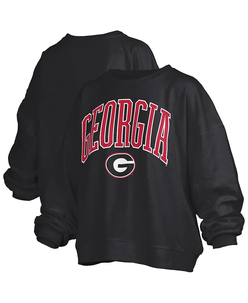 Pressbox Women's Black Georgia Bulldogs Janise Arch Over Logo Waist Length Oversized Pullover Sweatshirt