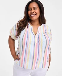 Style Co Womens Cotton Pintucked Camp Top Exclusively At Macys