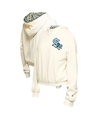 New Era Women's Cream Seattle Kraken Glam Game Quarter-Zip Cropped Floral Pullover Hoodie