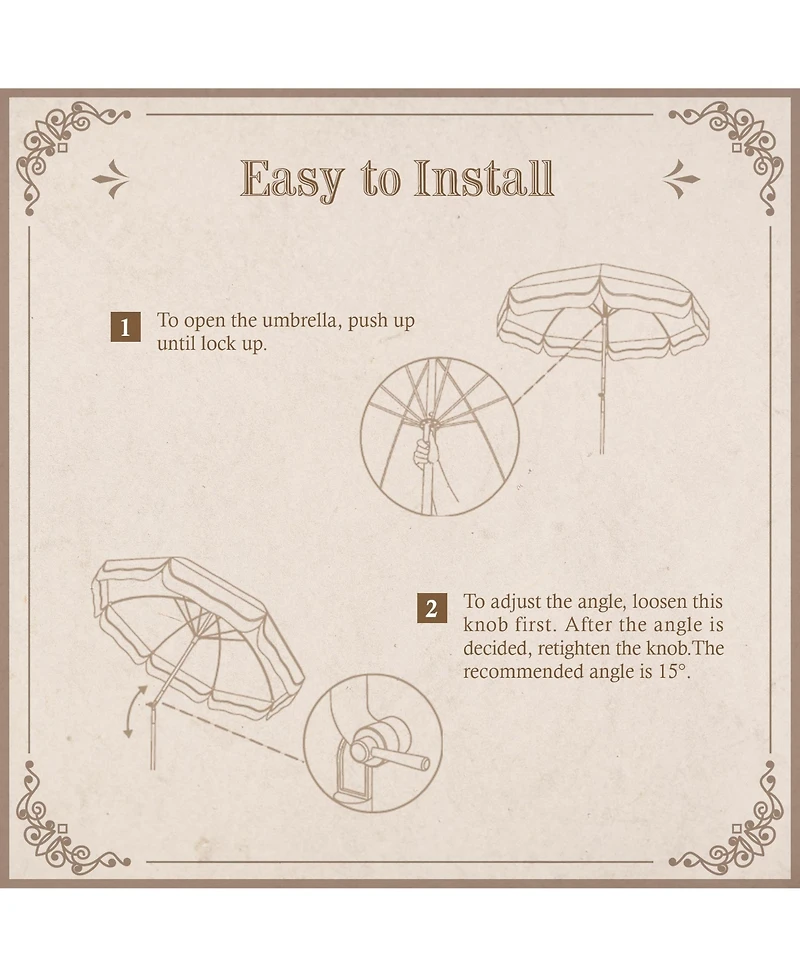 LAGarden Palm Springs 6Ft Patio Floral Fringe Umbrella with Tassel Carry Bag Outdoor Vintage Wood Garden Parasol Purple