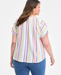 Style & Co Plus Printed Tie-Neck Short-Sleeve Shirt, Exclusively at Macy's