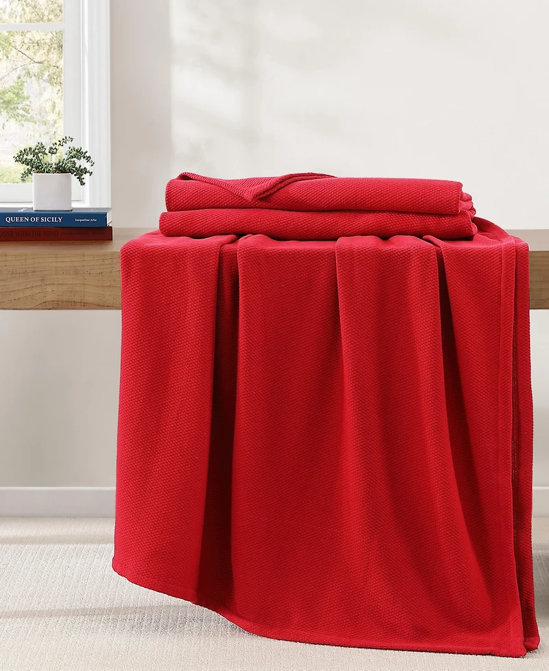 Tommy Hilfiger Solid Cotton Pique Blanket