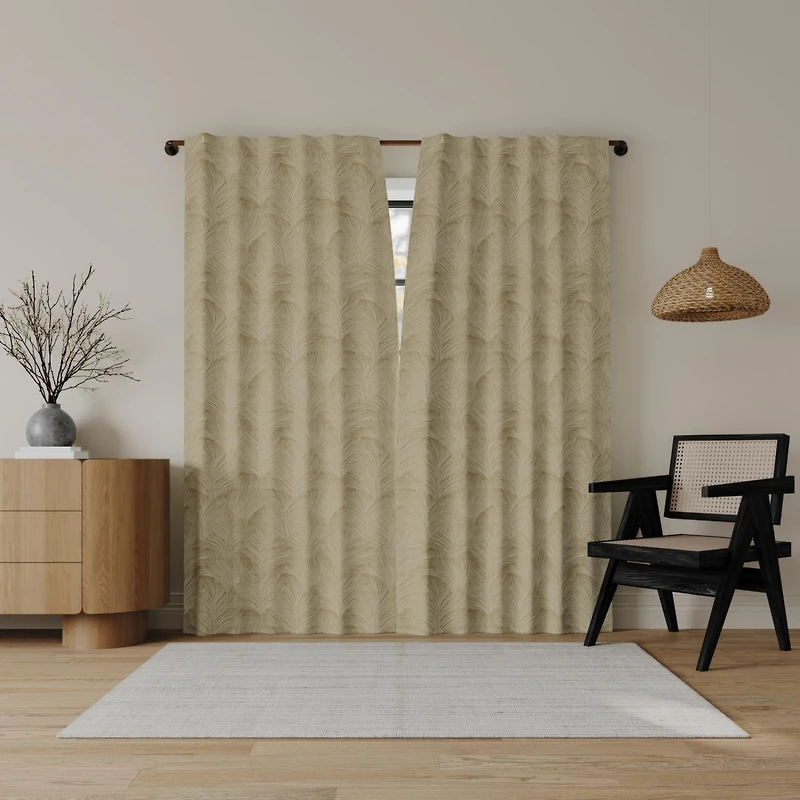 Coppa Leaf Motif Magnetic Closure 100% Blackout Back Tab Curtain Panel