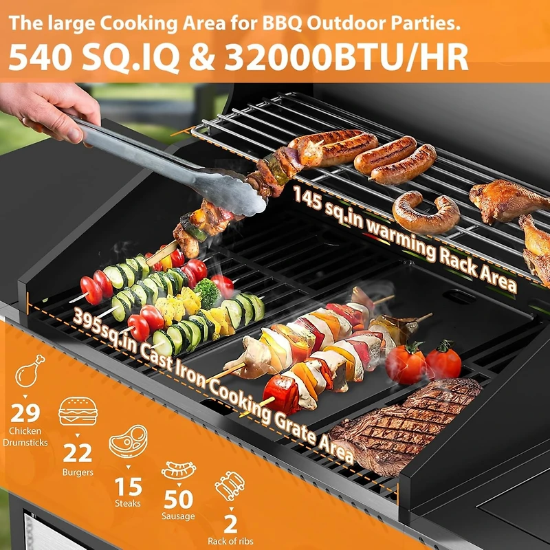 Cowsar Bbq Gas Propane Grill 4 Burner Cast Iron Flat Grill Griddle Combo with Side Burner Stainless Steel 42000 Btu for Outdoor Cooking Backyard Barbe