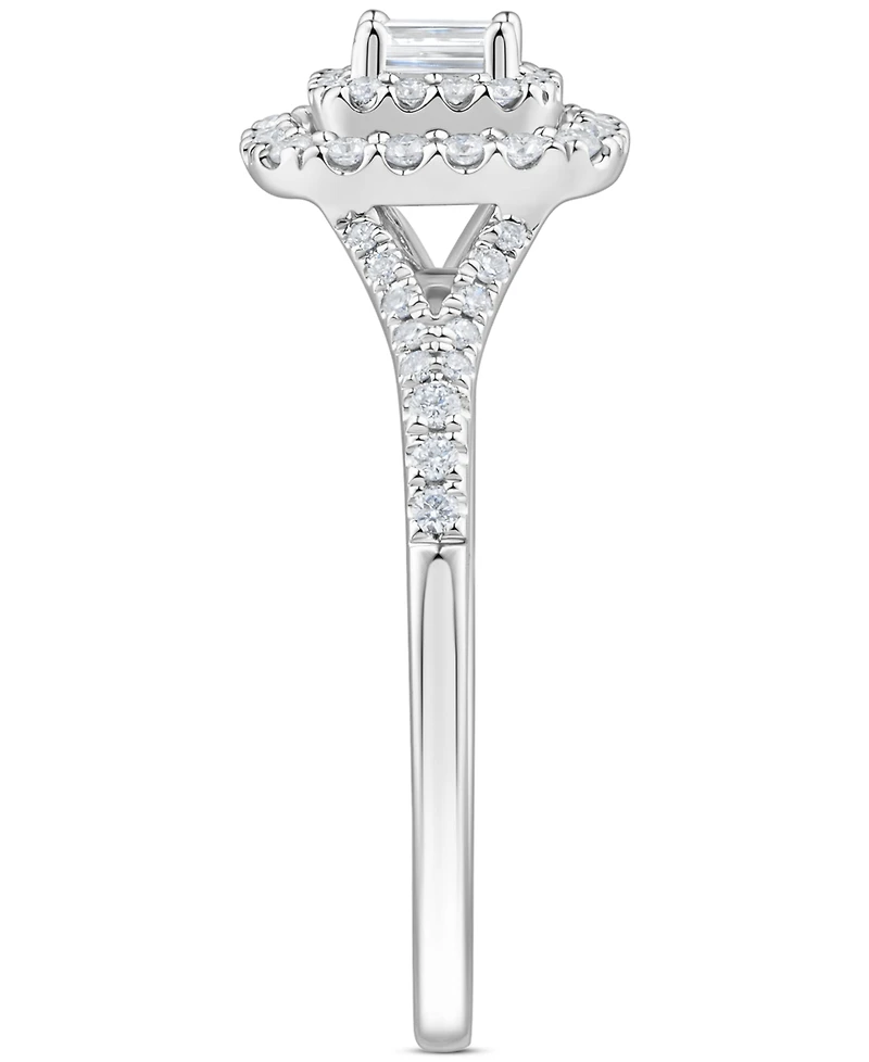 Diamond Emerald-Cut Double Halo Engagement Ring (1/2 ct. t.w.) in 14k White Gold
