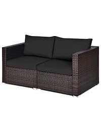 Gymax 2PCS Rattan Corner Sofa Set Patio Outdoor Furniture Set w/ 4 Cushions