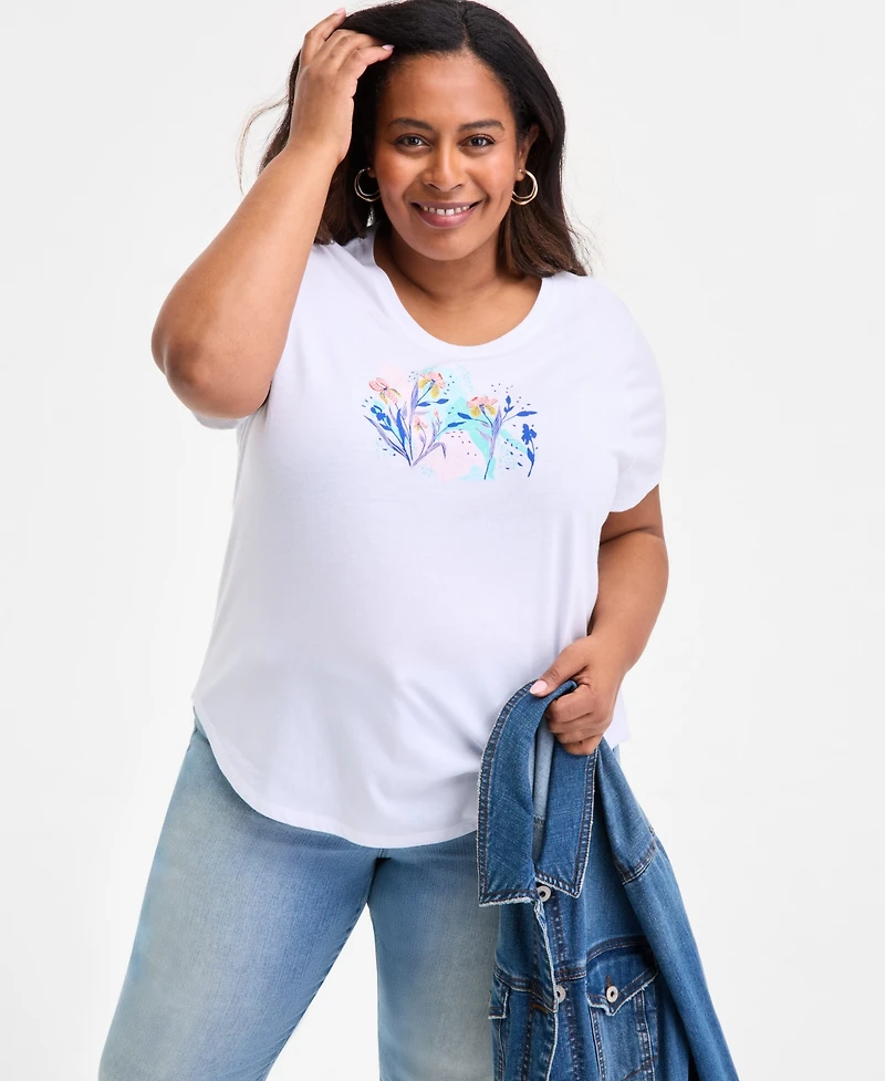 Style & Co Plus Size Printed Crewneck Graphic T-Shirt, Exclusively at Macy's