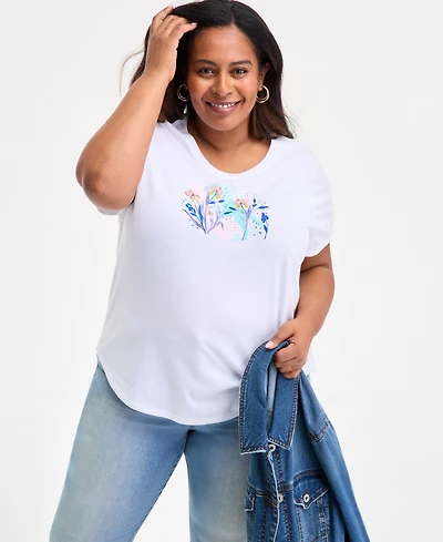 Style & Co Plus Size Printed Crewneck Graphic T-Shirt, Exclusively at Macy's