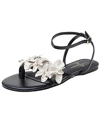 Linea Paolo Lucia | Flower Embellished Strappy Flat Leather Sandals