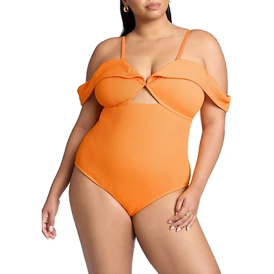 Eloquii Women's Off The Shoulder One Piece Swimsuit