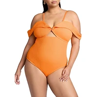 Eloquii Women's Off The Shoulder One Piece Swimsuit