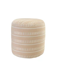 Striped Round Polyester Pouf Ottoman for Patio and Home Decor