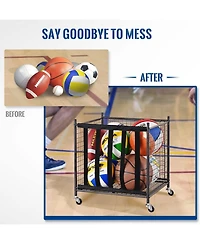 Mythinglogic 44 lbs Weight Capacity Rolling Sports Ball Storage Cart with Elastic Straps