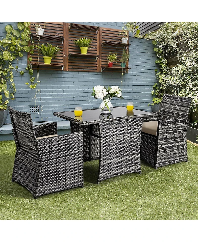 Gymax 3PCS Cushioned Wicker Rattan Patio Furniture Set Garden Yard Outdoor