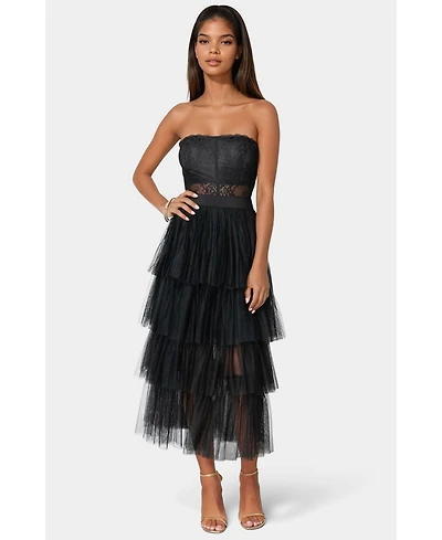 Bebe Women's Tulle Corset Midi Dress