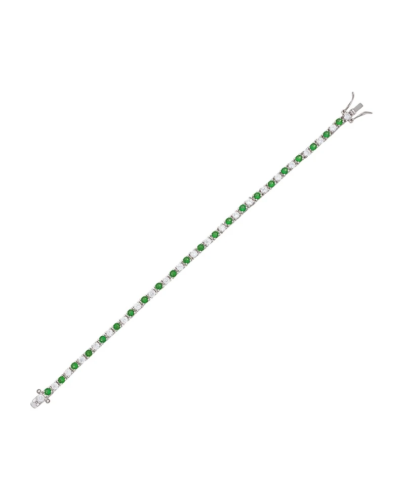 Sterling Silver White Gold Plated with Colored Cubic Zirconia Tennis Bracelet