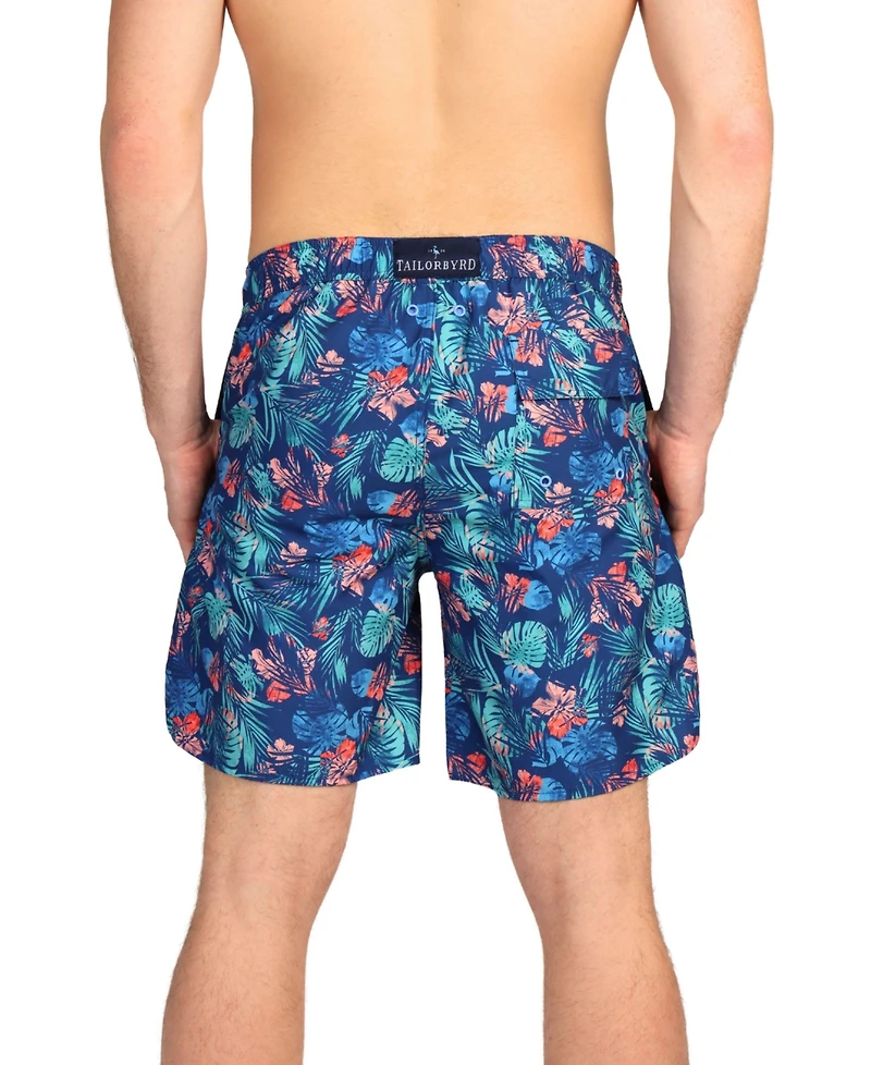 Tailorbyrd Men's Midnight Tropical Print Swim Shorts for Stylish Beach Days