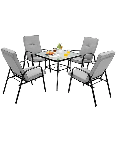 Gymax 6PCS Outdoor Dining Set Patio Table & Chair Furniture Set w/ Cushions & Umbrella
