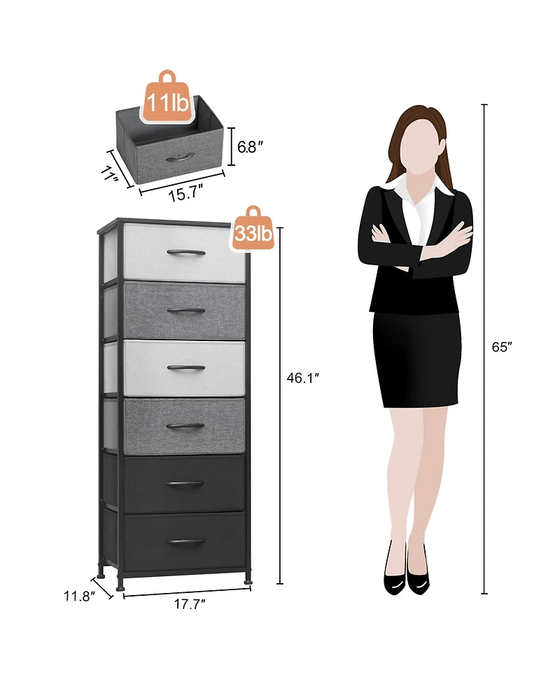Steel and Fabric Six-Drawer Chest for Bedroom Closet Home Storage