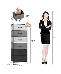 Steel and Fabric Six-Drawer Chest for Bedroom Closet Home Storage