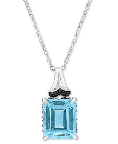 Blue Topaz (7-3/8 ct. t.w.) & Black Sapphire (1/4 ct. t.w.) 18" Pendant Necklace in Sterling Silver