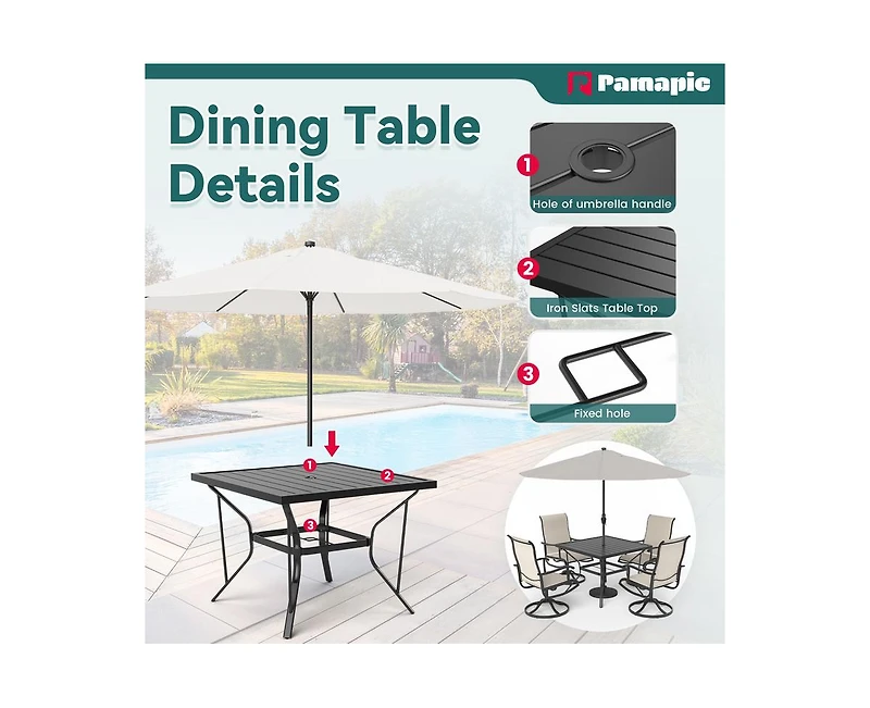 Beige 5-Piece Patio Dining Set with 4 Textilene Swivel Chairs
