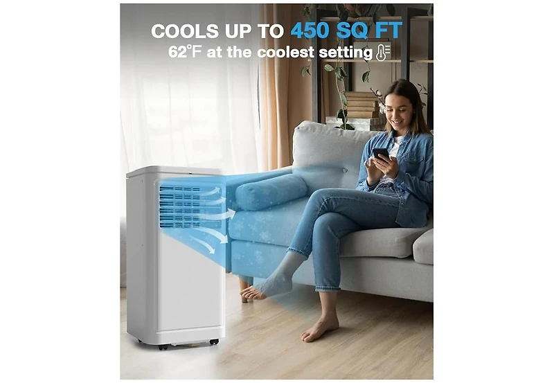Zafro Portable Air Conditioner, 10000 Btu for Room up to 450 sq. ft, Portable Ac with Dehumidifier & Fan, 2 Fan Speeds, 24H Timer, Remote Control, Ene