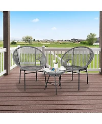 Gymax 3 Pcs Wicker Conversation Bistro Set Acapulco Chair Set with Tempered Glass Table