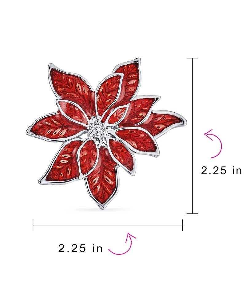 Bling Jewelry Large Statement Flower Holiday Brooch Pin Red Enamel Poinsettia Christmas Scarf