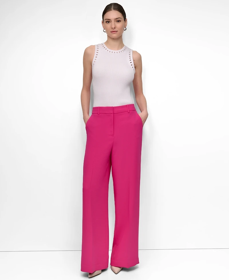 Dkny Petite Aero Crepe Mid Rise Wide Leg Pants