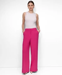 Dkny Petite Aero Crepe Mid Rise Wide Leg Pants