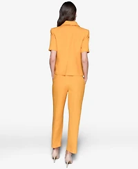 Karl Lagerfeld Paris Women's Linen-Blend Short-Sleeve Double-Breasted Jacket